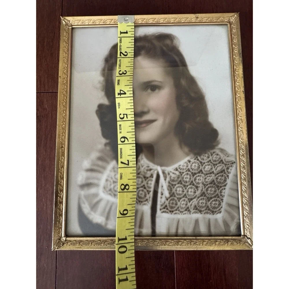 Vintage Hand Tinted Photo Gold Gilt Frame Woman Lace Collar Easel Back 8x11